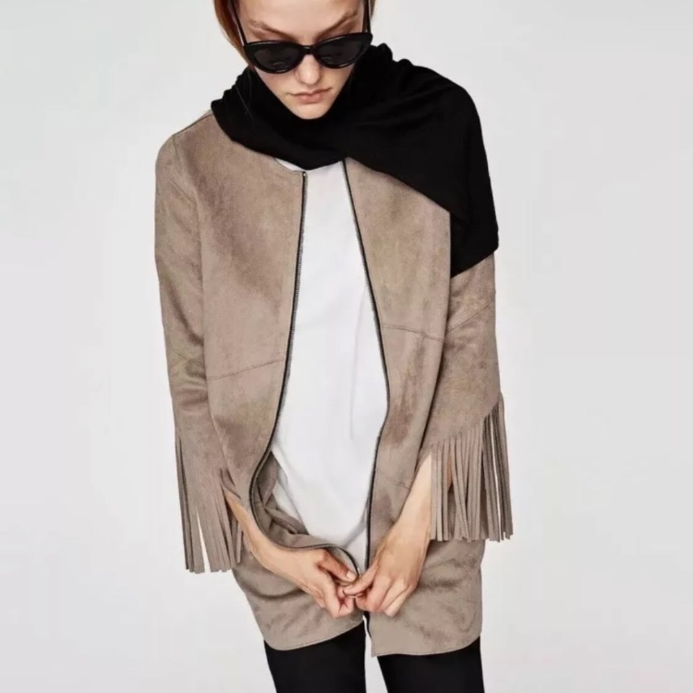 New Zara Suede Fringe Jacket Size XS